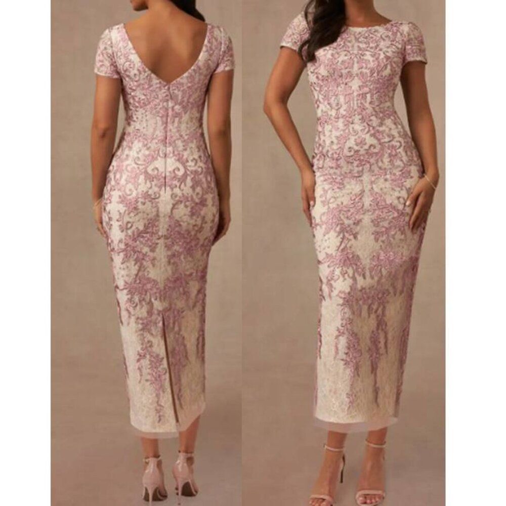 Azazie Women's Ballerina Midi Formal Alyssum Chanktilly Lace Elegant Dusty Rose